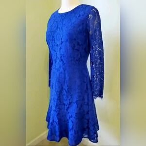 J CREW Long Sleeve Dress in Floral Lace - Size 2 - Bright Ocean